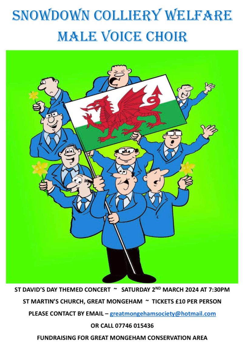 March 2nd, 2024 St David's Day Themed Concert at St Martins Church Mongeham fundraising for Great Mongeham Conservation Area